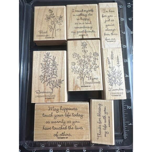 Stampin Up! Herb Expressions Wood-Mounted Rubber Stamp Set of 8 Rosemary Thyme - Picture 1 of 4